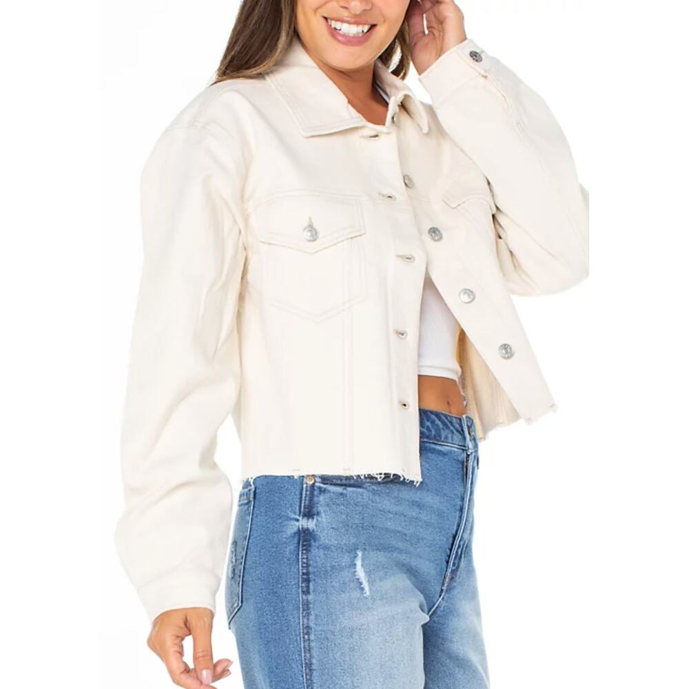 Celebrity Pink Juniors' Frayed-Hem Cropped Denim Jacket XL